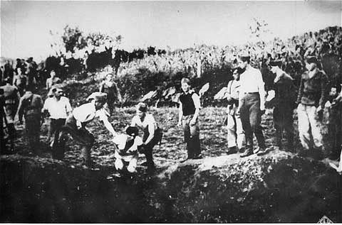 Ustasha militia execute prisoners outside the Jasenovac camp